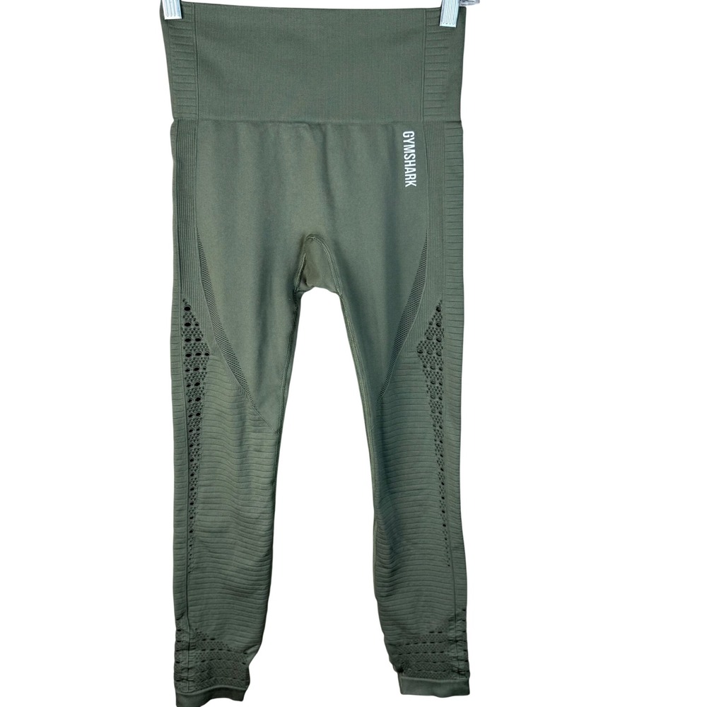 Gymshark Energy+ Seamless High Waisted Leggings Olive Green Eyelet Detail Small